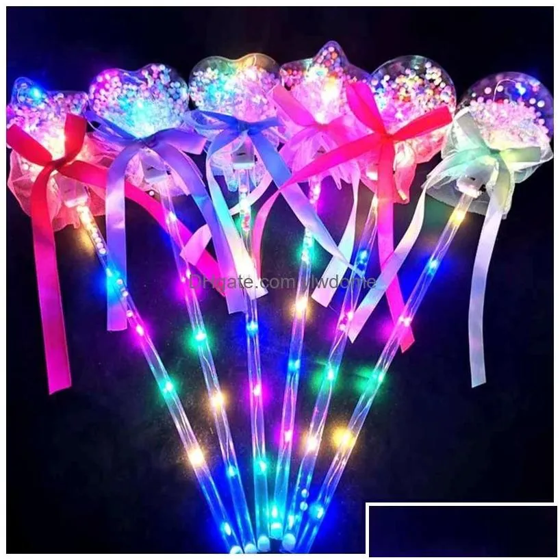 Led Light Sticks 1Pc Kids Colorf Glowing Flashing Heart Star Butterfly Girls Princess Fairy Wands Party Cosplay Props Up Toy Drop Deli