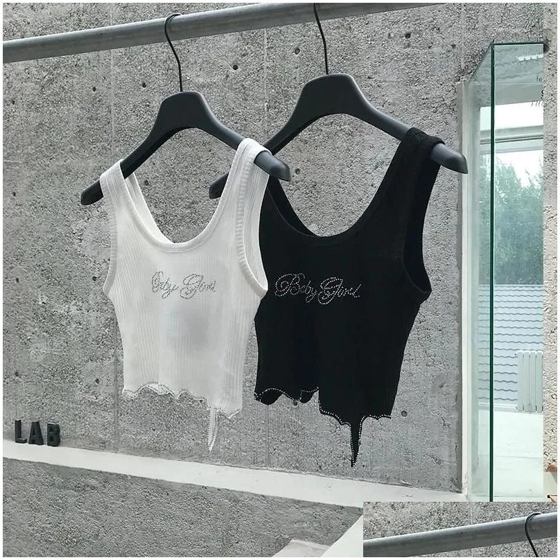 Tops Baby Girl Sequined Black White Crop Top Solid Color Sleeveless Tee Women Vintage Bralette Female Summer Casual Tank top Camisole