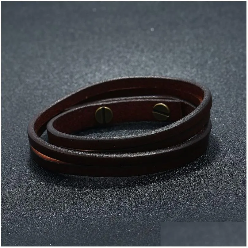 Bangle Update Mtilayer Leather Bracelet Black Brown Retro Simple Bracelets Cuff Women Men Fashion Jewelry Drop Delivery Dhait