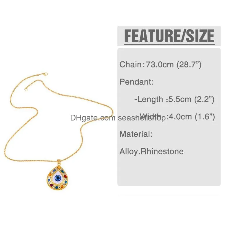 Pendant Necklaces In Bk Alloy Rhinestone Fatima Hand Necklace Turkish Blue Evil Eyes Diamond Set Sweater Chain Jewelry Wholesale Drop Dho6K