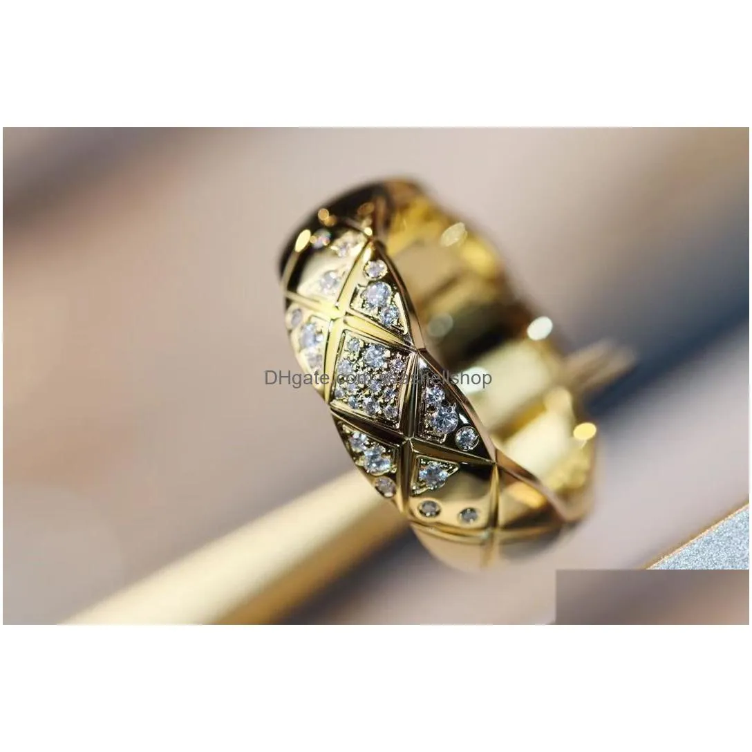 Band Rings Fashion Designer Men Woman Gold Plated Rose S Sier Rhinestone Celebrity Channel Cogo Crush Wedding Marriage Ring Lover Gif Dhjnf