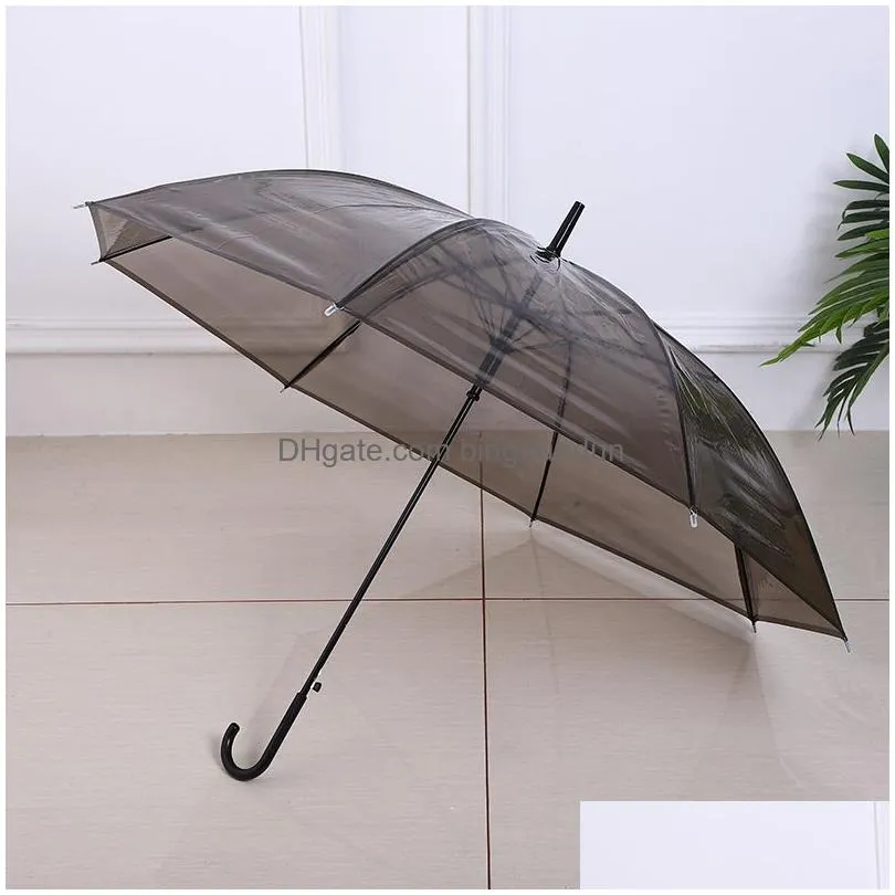 Umbrellas Transparent Clear Pvc See Through Long Handle Party Wedding Travel Dating Events J Hook Stick Umbrella Hw0063 Drop Delivery Dhnx4