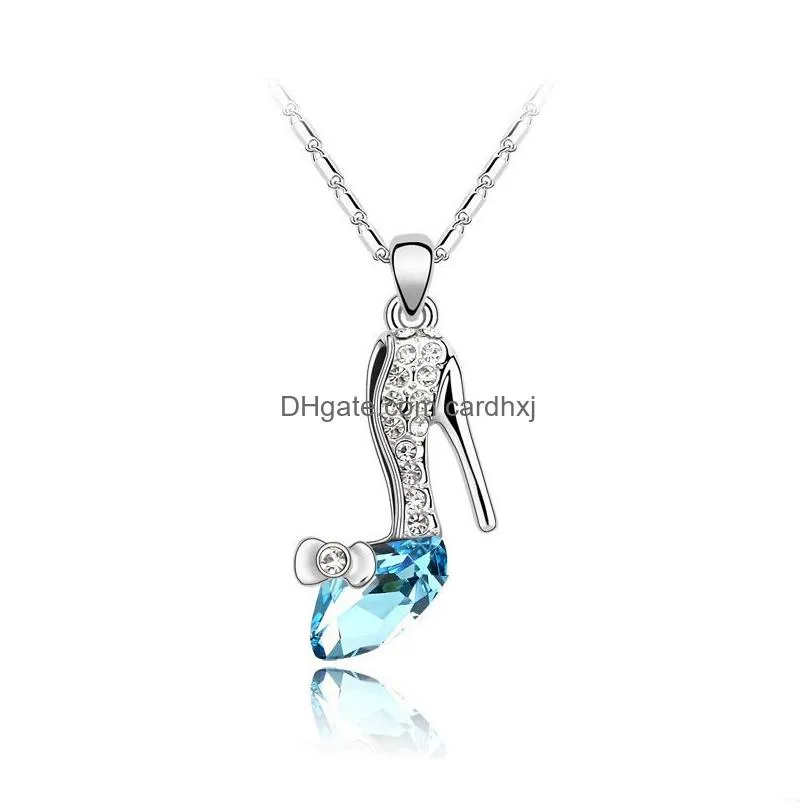 Pendant Necklaces Fashion Austria Crystal Shoes Pendants Necklace Sier Gold Chains Ladies Rhinestones High-Heeled Shoe Charms For Drop Dhcqz