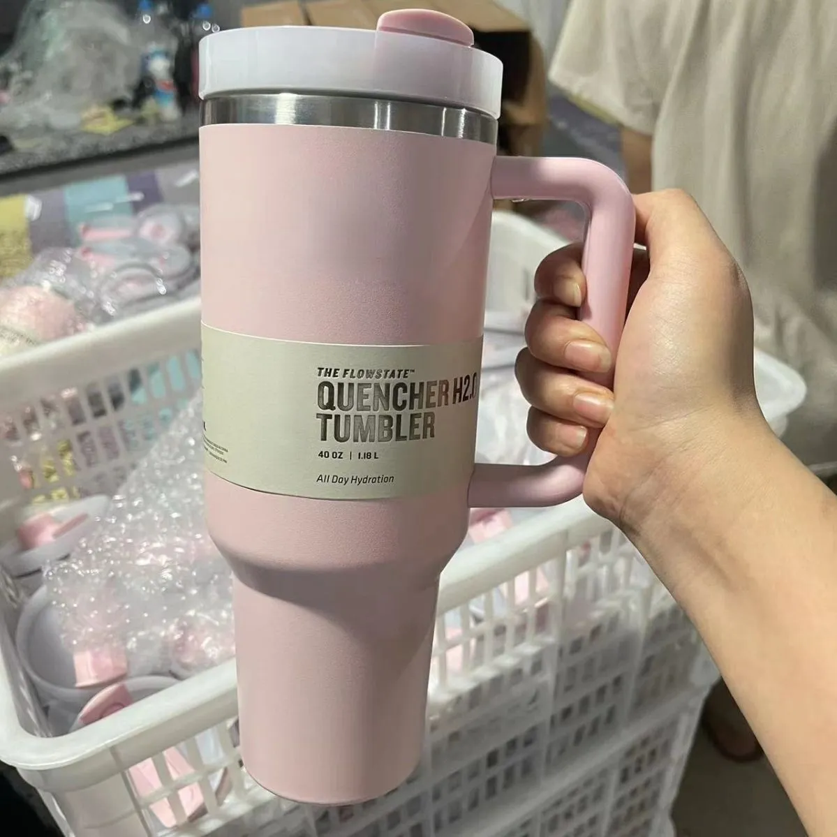 US STOCK PINK Flamingo 40oz Quencher H2.0 Mugs Cups camping travel Car cup Stainless Steel Tumblers Cups with Silicone handle Valentine`s Day Gift