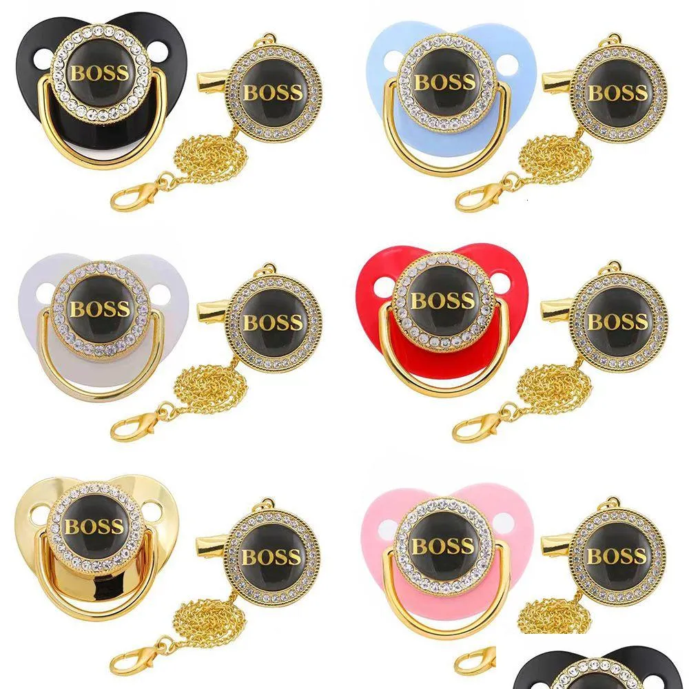 pacifier holders clips luxury letter print baby with chain clip born bpa bling silicone dummy soother chupeta 018 months 230421