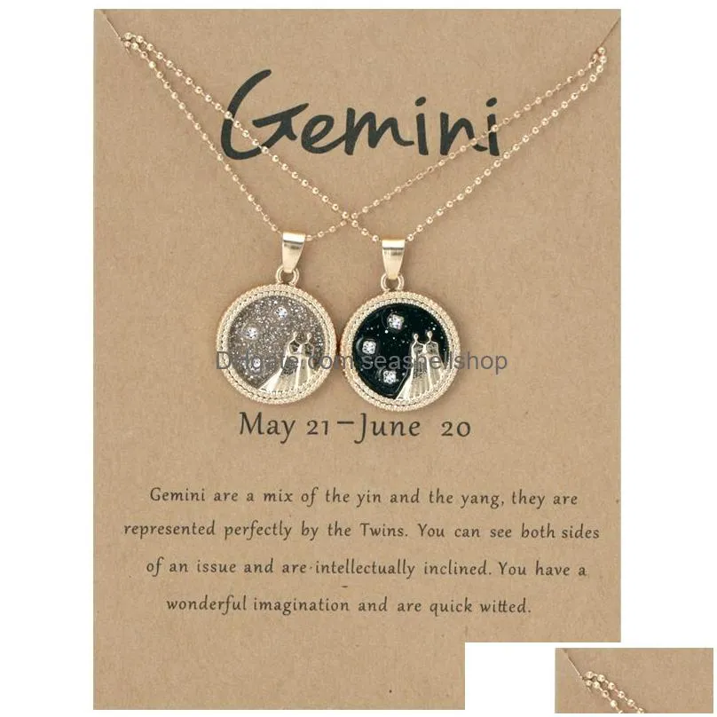 Pendant Necklaces Day Night Starry Sky 12 Constellations Coin Couple Clavicle Chain Necklace Jewelry With Gift Card Drop Delivery Pend Dhglv