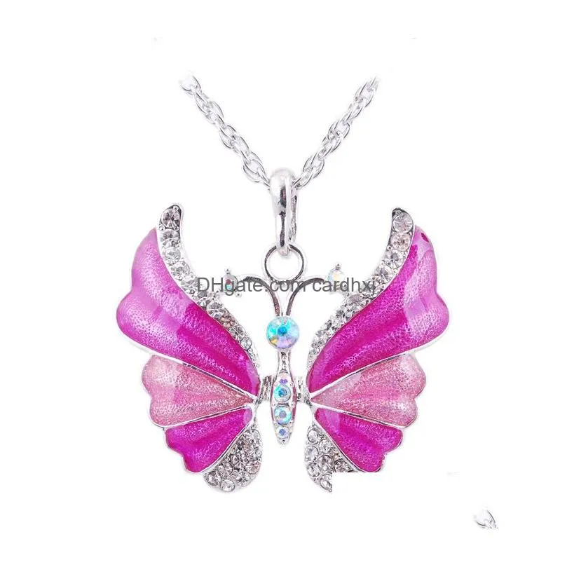 Pendant Necklaces Fashion Crystal Butterfly For Women Animal Shape Sier Sweater Chain Female Luxury Jewelry Gift Drop Delivery Pendant Dhvog