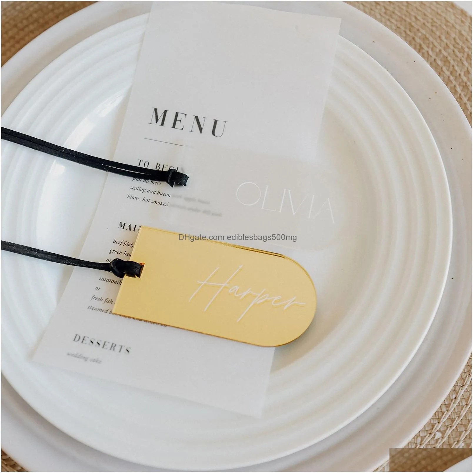 other event party supplies blank arch acrylic luggage tag wedding place card guest escort name card gift tag reserved seat sign mirror gold silver frosted