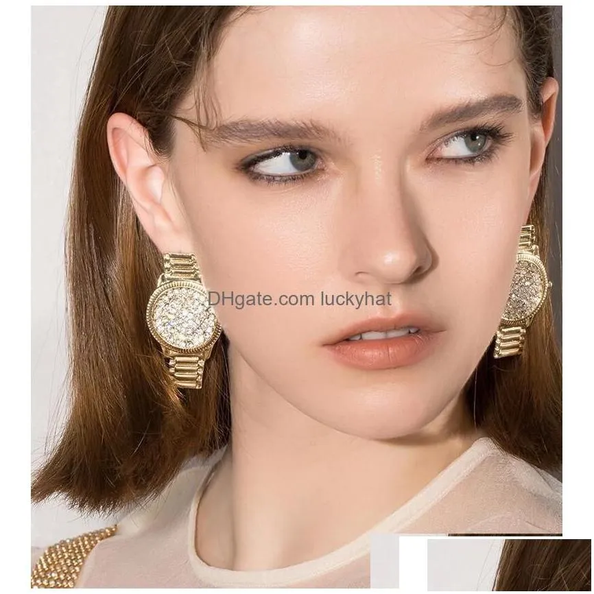 Stud Fashion Jewelry S925 Sier Post Earrings Rhinstone Watch Shape Earring Drop Delivery Dhwa6