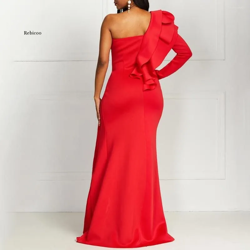 Casual Dresses African Style Elegant Party Sexy Evening Women Long One Shoulder Bodycon Split Female Ruffles Maxi Red Dress