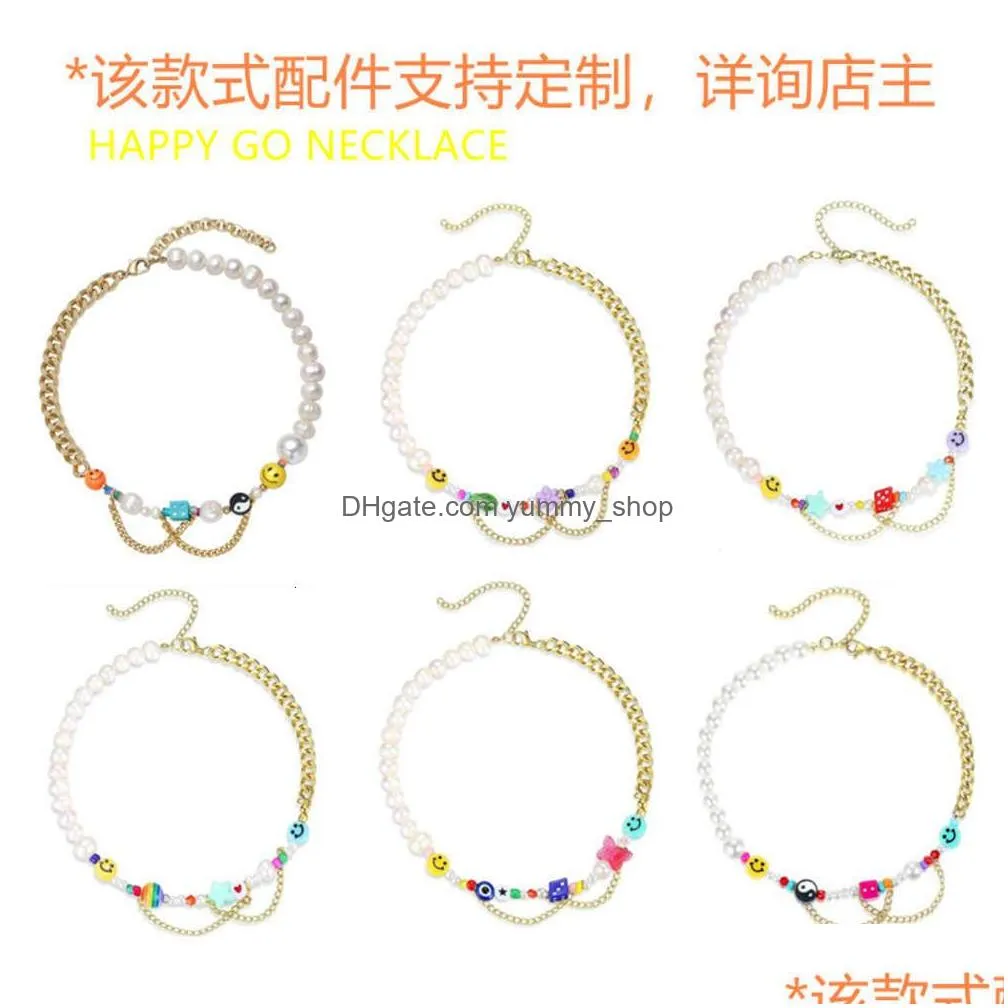fashion necklace product happy go lucky smiling face chooker y2k yin yang rainbow creative cuba2860