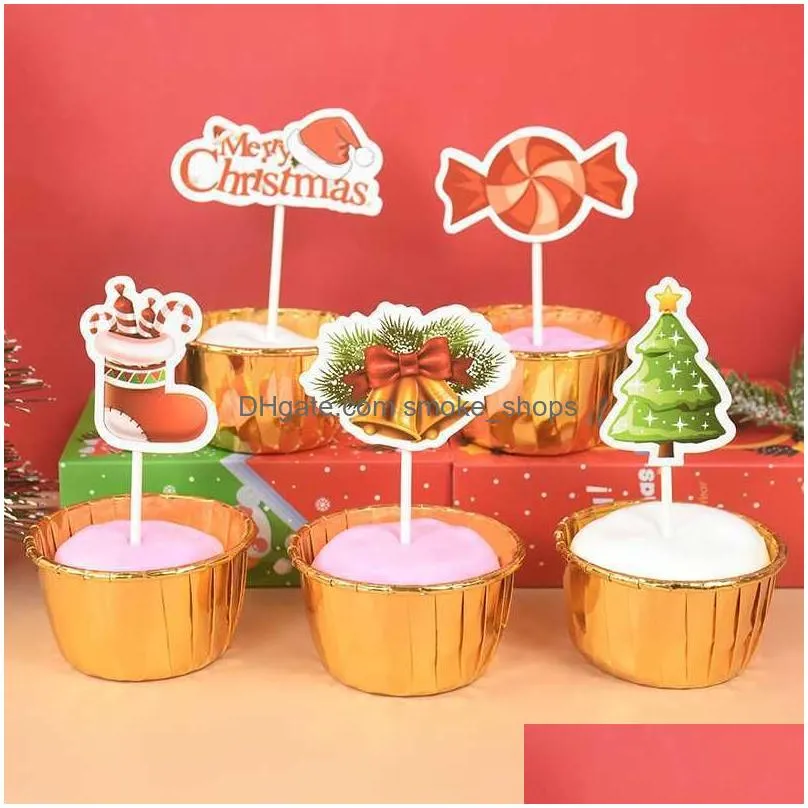  24/48pcs cartoon christmas cake topper santa claus xmas tree cupcake topper for year party xmas cake decoration noel navidad