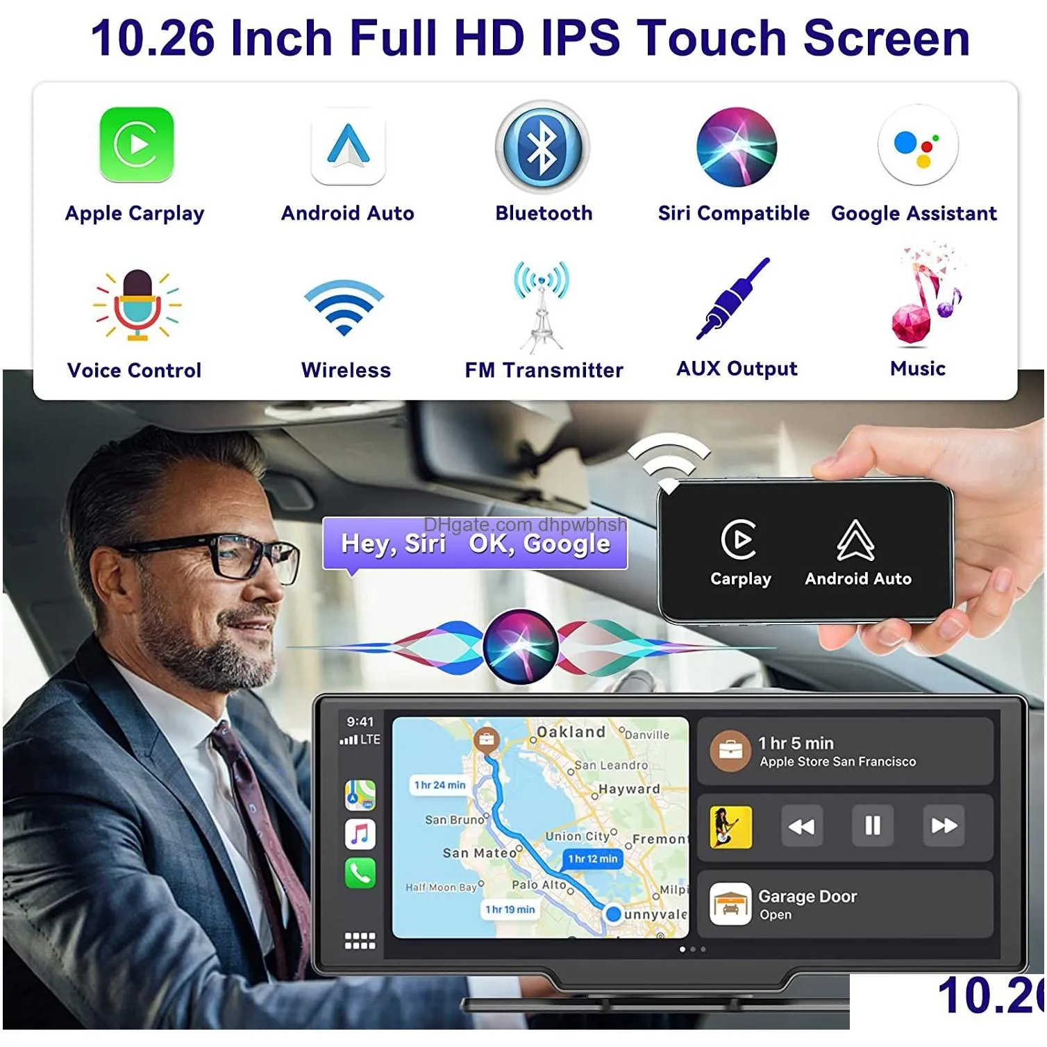 Car Video 10.26 Inch Wireless  Android Ips Touch Sn Stereo With Backup Camera Bluetooth Radio Receiver Support Siri/ Assistant Dr Dhlu8