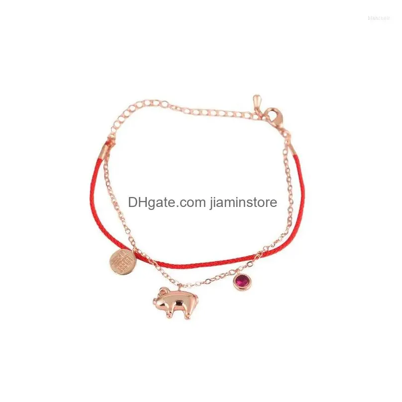 Chain Link Bracelets Fashion Transshipment Blessing The Pig Years Birthday Piglet Red Rope Bracelet Couple Adjustable Hand Drop Deliv Dh2Zy