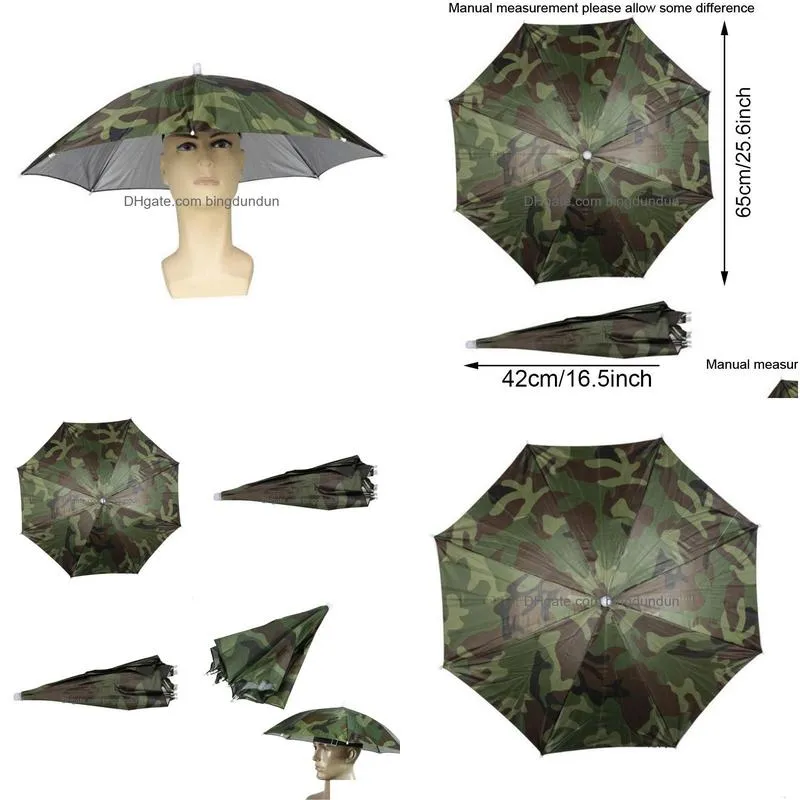 Umbrellas Portable Rain Umbrella Hat Foldable Outdoor Sunshade Waterproof Cam Fishing Golf Gardening Headwear Camouflage Cap Beach Hea Dhtme