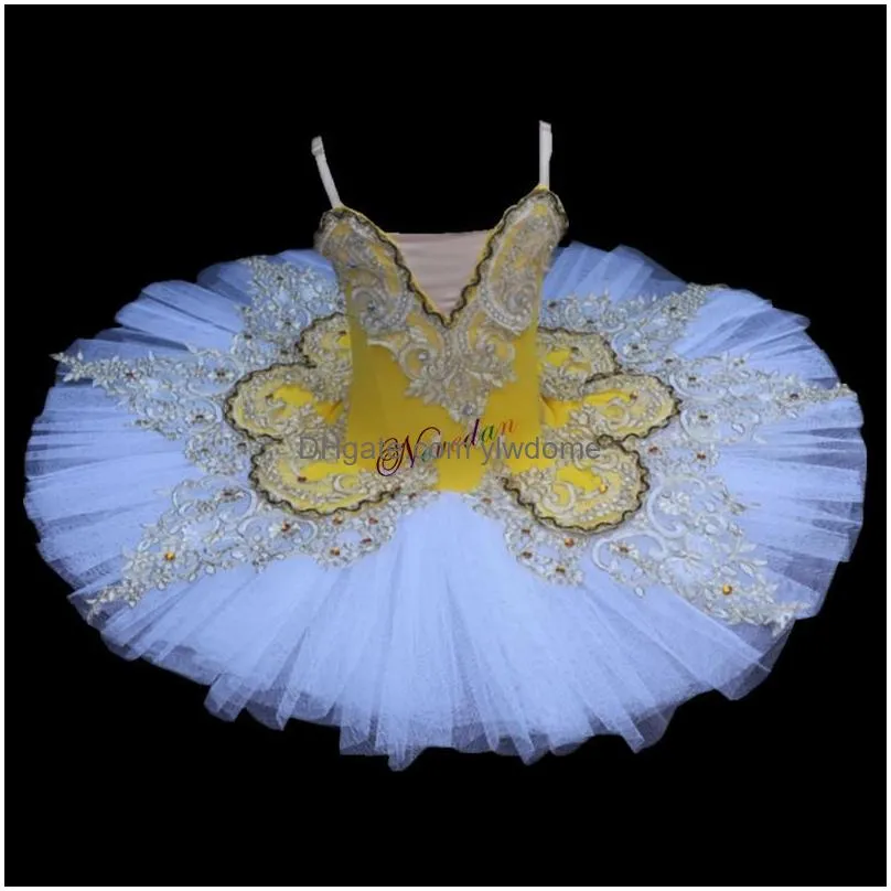 Dancewear Flower Professional Ballet Tutu White Lake Platter Romantic Ballerina Party Dance Costume Balett Dress Girl Drop Delivery Dh0Fq