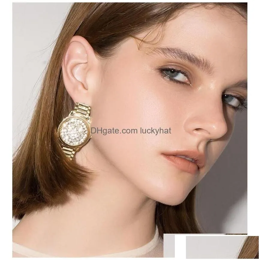Stud Fashion Jewelry S925 Sier Post Earrings Rhinstone Watch Shape Earring Drop Delivery Dhwa6