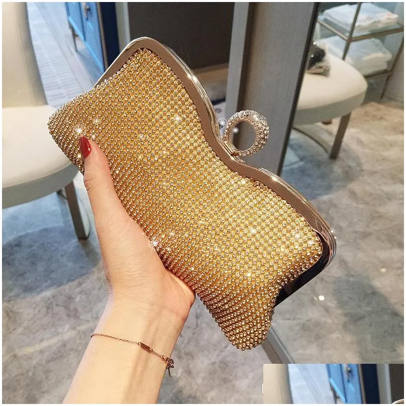 Handbags & Purses Sparky Women Bridal For Prom Party Beads Gold Black Evening Clutches Chain Bag Hand Bags Drop Delivery Wedding , Eve Dhaxs