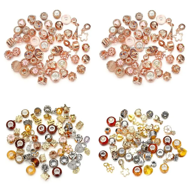 Charms Diy Jewelry Making 50Pcs/Lot Crystal Large Hole Loose Spacer Craft European Rhinestone Beads Pendant For Charm Bracelet Drop De Dhdsn
