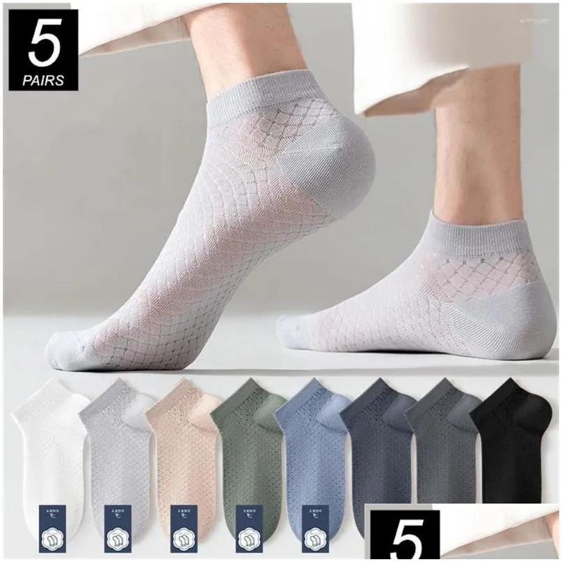 Men`s Socks 5 Pairs Summer Spring High Quality Ankle Men Cotton Thin Sweat-absorbing Mesh Short Tube Odor Resistant Calcetines