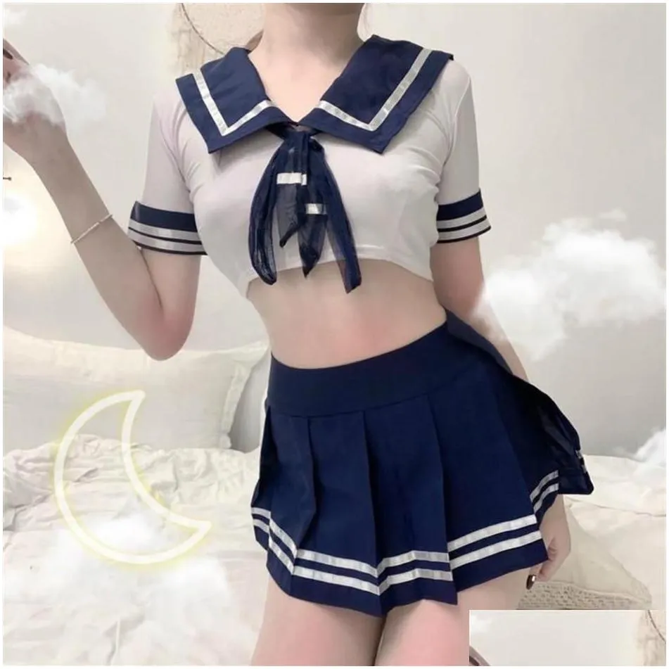 Girl Erotic Lingerie Role-playing Suit See Through Crop Top&Plaid Mini Skirt Women Schoolgirl Cosplay Costume Sex Uniforms Bras Se172v