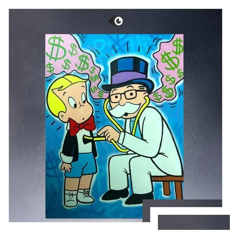 Paintings Alec Monopoly Graffiti Handcraft Oil Painting On Canvas Dollar Stethoscope Home Decor Wall Art 24X32Inch No Stretched Drop