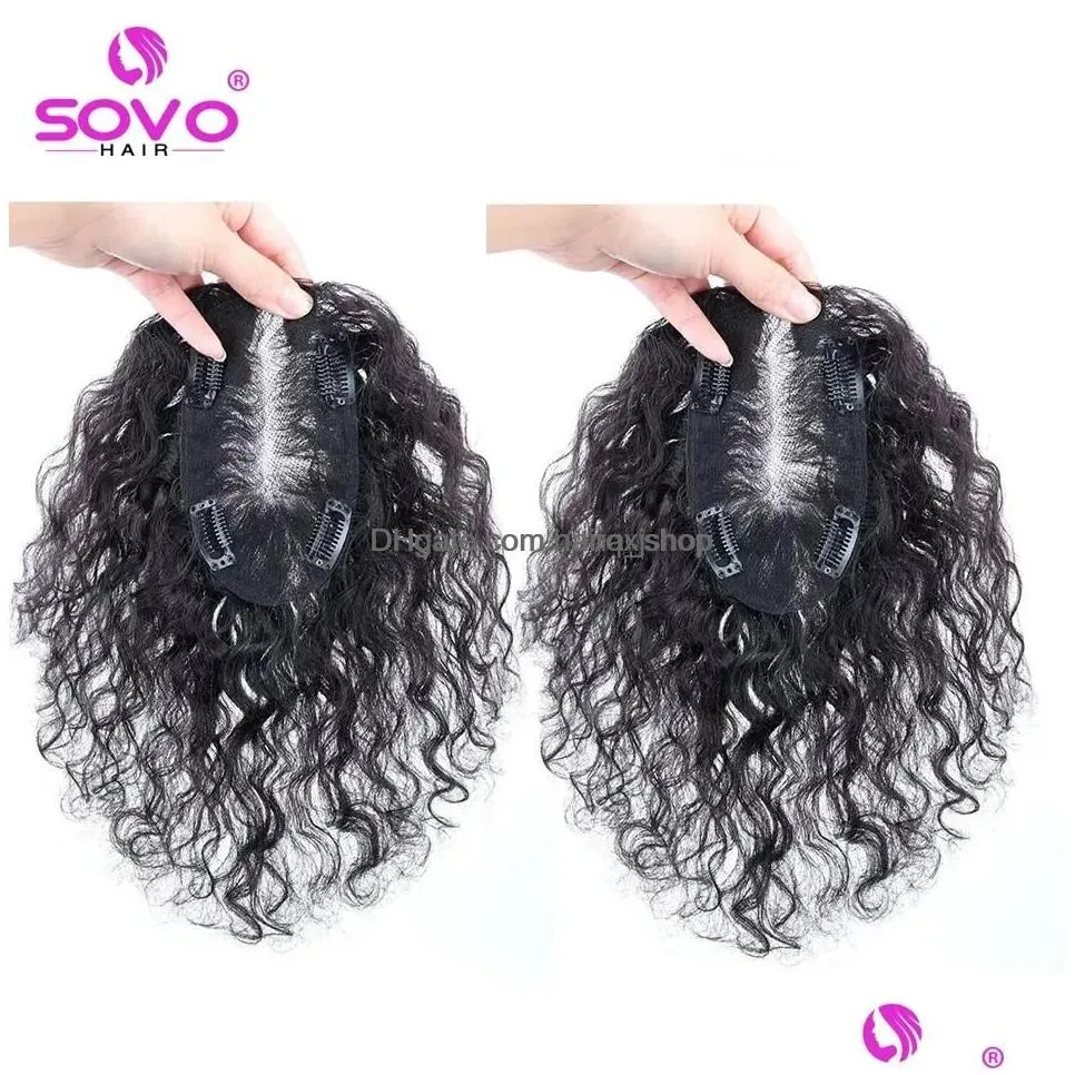 Salon Weft Toppers 13X14Cm Swiss Lace Human Hair For Women Natural Wavy Curly Topper Virgin Clip In Hairpieces Loss Volume Drop Deliv Dhybn