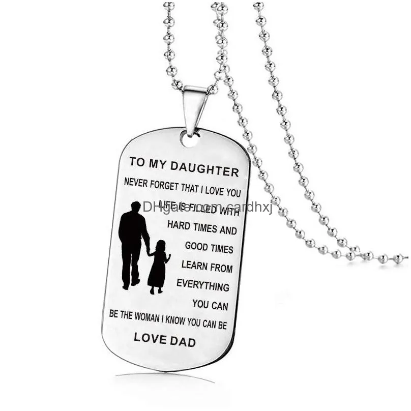 Pendant Necklaces Stainless Steel To My Son Daughter For Boys Girls Inspirational Letter Dog Tag Beads Chains Dad Mom Jewelry Drop Del Dhihj