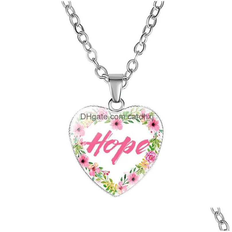 Pendant Necklaces New Inspirational Heart Shape For Women Love Hope Dream Believe Faith Letter Glass Chains Fashion Jewelry Drop Deliv Dhall