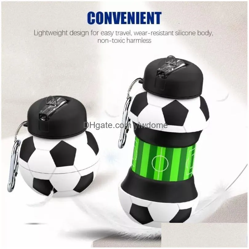 Cups, Dishes & Utensils Cups 550Ml Football Water Bottle Foldable Sprorts Bottles Soccer Portable Fold Ball Sile Cup For Outdoor Kids Dhida
