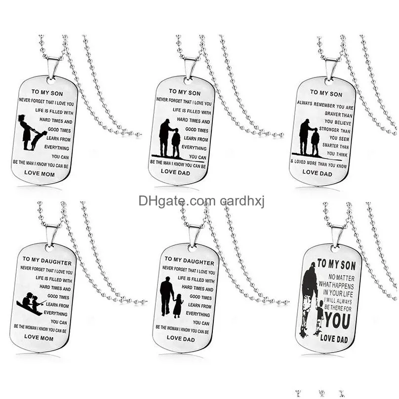 Pendant Necklaces Stainless Steel To My Son Daughter For Boys Girls Inspirational Letter Dog Tag Beads Chains Dad Mom Jewelry Drop Del Dhihj