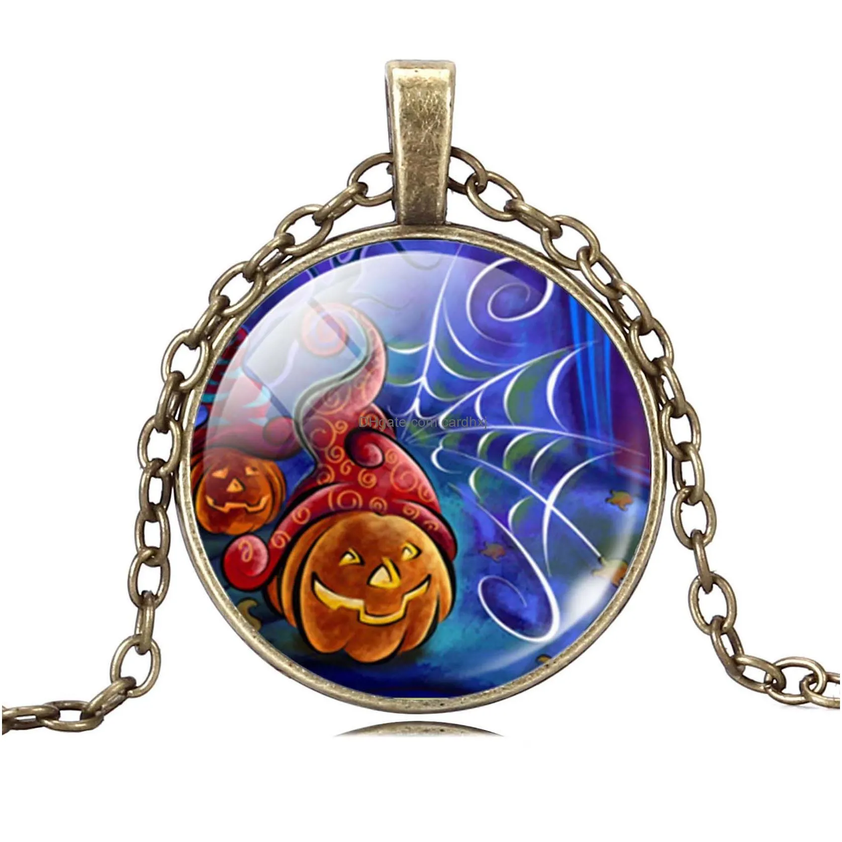 Pendant Necklaces New Fashion Necklace Jewelry Time Gem Alloy Chain Jack-O-Lantern Witch For Women Man Halloween Drop Delivery Pendant Dhhlu