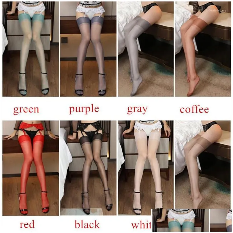 Women Socks Wide Rib Cuff Thigh High Stockings 5D Ultra Thin Transparent Silk Pantyhose Pure Nylon Non-elastic Long Medias De Mujer