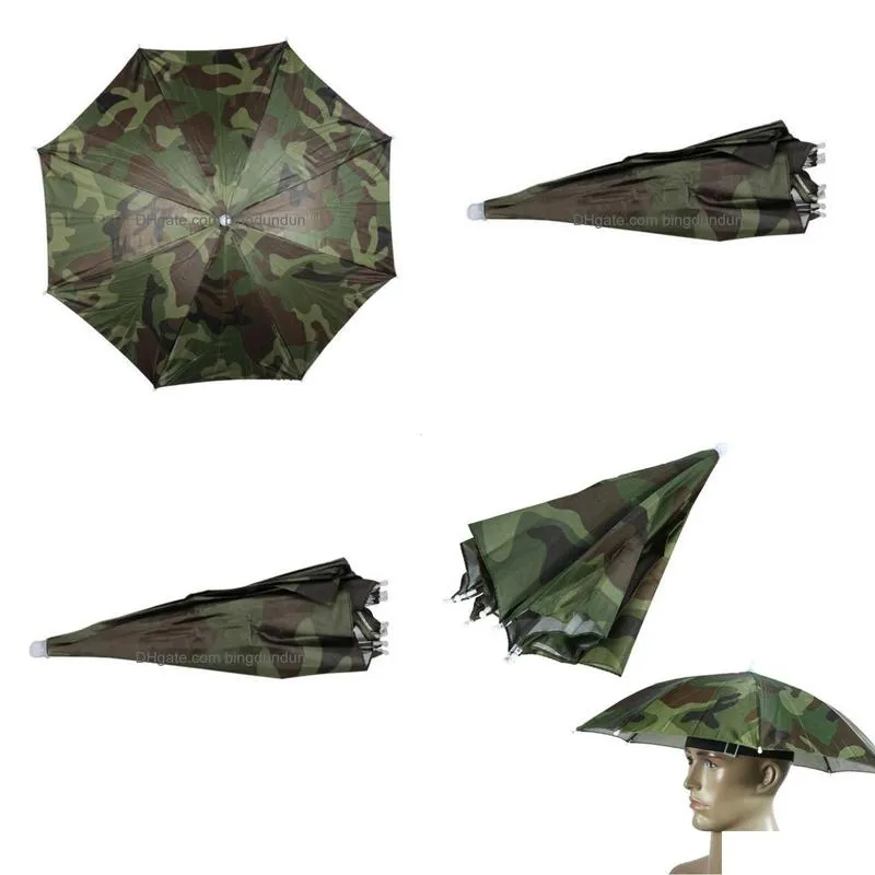 Umbrellas Portable Rain Umbrella Hat Foldable Outdoor Sunshade Waterproof Cam Fishing Golf Gardening Headwear Camouflage Cap Beach Hea Dhtme