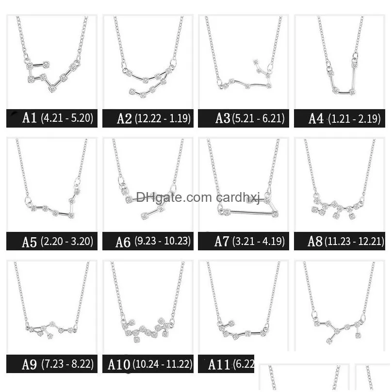 Pendant Necklaces Korean 12 Zodiac Sign Bling Cubic Zirconia Cz Fake Diamonds Constellation Gold Sier Chains For Women Jewelry Gift Dr Dh31V