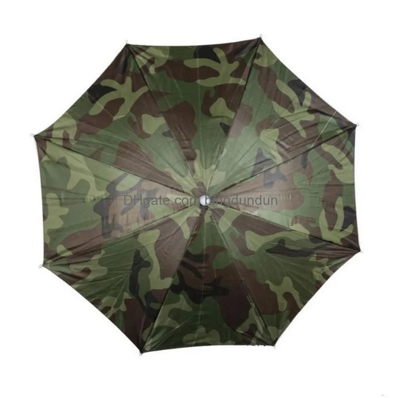Umbrellas Portable Rain Umbrella Hat Foldable Outdoor Sunshade Waterproof Cam Fishing Golf Gardening Headwear Camouflage Cap Beach Hea Dhtme