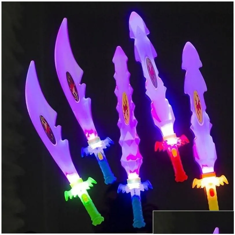Led Swords/Guns 8 Pcs Luminous Swords Toys Kids Light Up Flashing Wands Sticks Party Plaything Prop Cosplay Boy Toy Outdoor Fun Drop