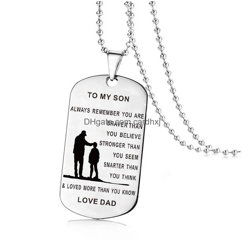 Pendant Necklaces Stainless Steel To My Son Daughter For Boys Girls Inspirational Letter Dog Tag Beads Chains Dad Mom Jewelry Drop Del Dhihj