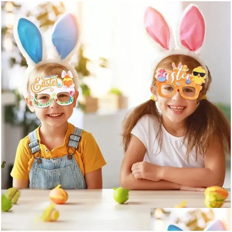 Other Festive Party Supplies Glasses Frame Chick Egg Bunny Happy Easter P O Props Booth Glass Kids And Adts Spring Event Decor Drop Dhouc