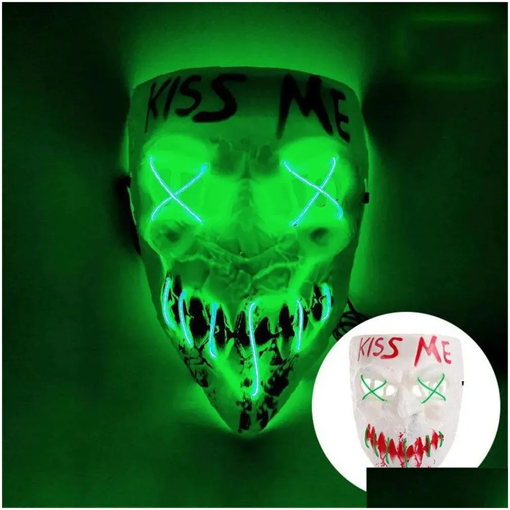 Party Masks Glowing Kiss Me Grie Face Mask Halloween Decorations Glow Cosplay Coser Pvc Led Lightning Women Men Costumes Home Drop Del Dh61K