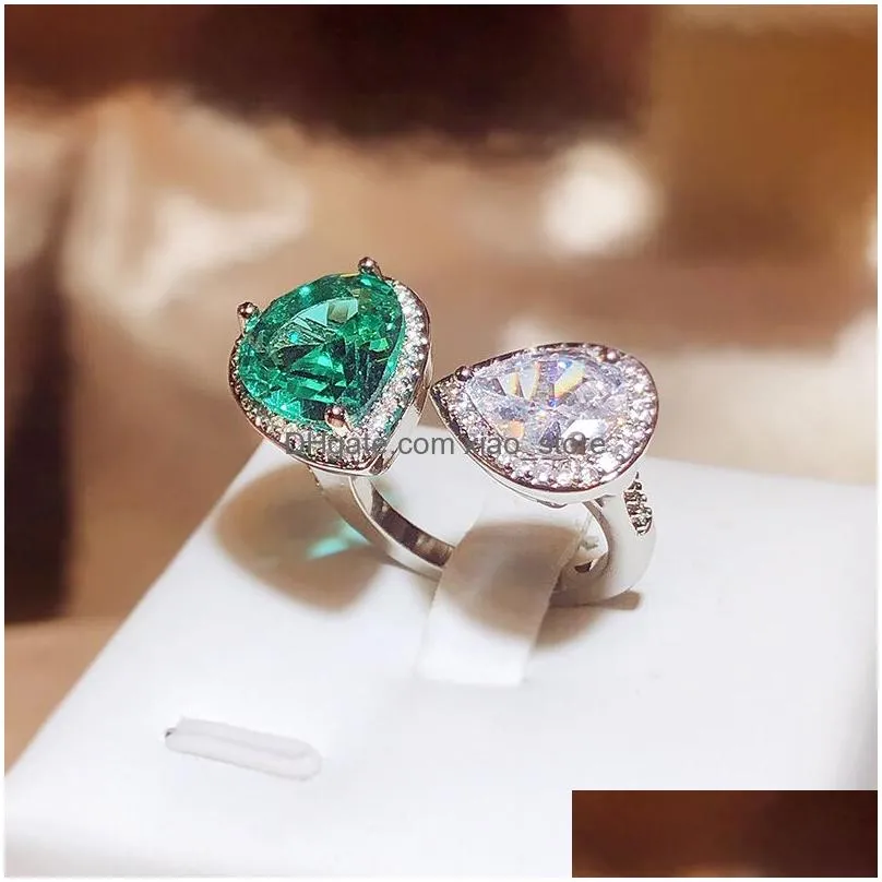 wedding diamond drop rings for women birthday day gift luxury love heart green white diamond chinese finger ring jewelry mosonite stone jewelry wholesale