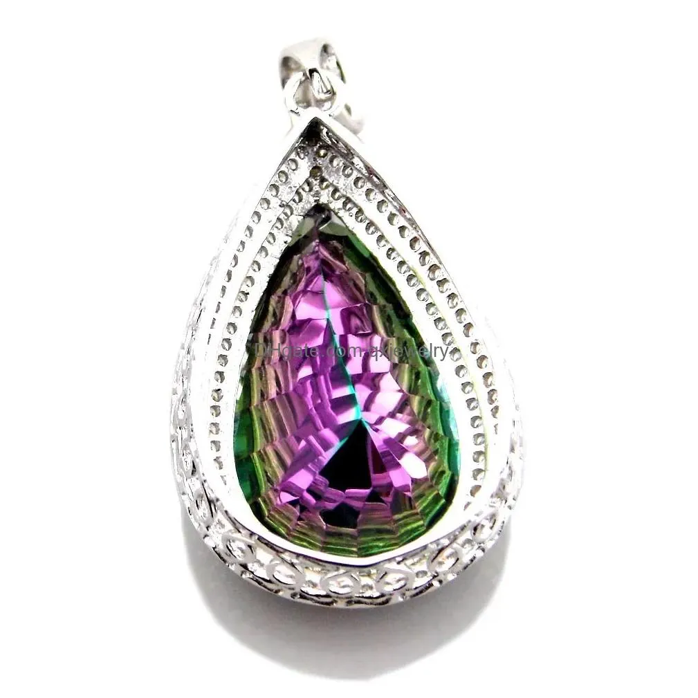 Pendant Necklaces Sier Natural Mystic Rainbow Stone Jewelry Women Necklace Big Drop Delivery Pendants Dhice