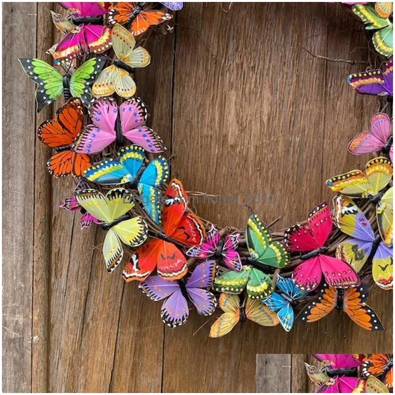 decorative flowers wreaths spring season wreath colorful butterflies roundshaped hanging garland for front door windows wall de8794790