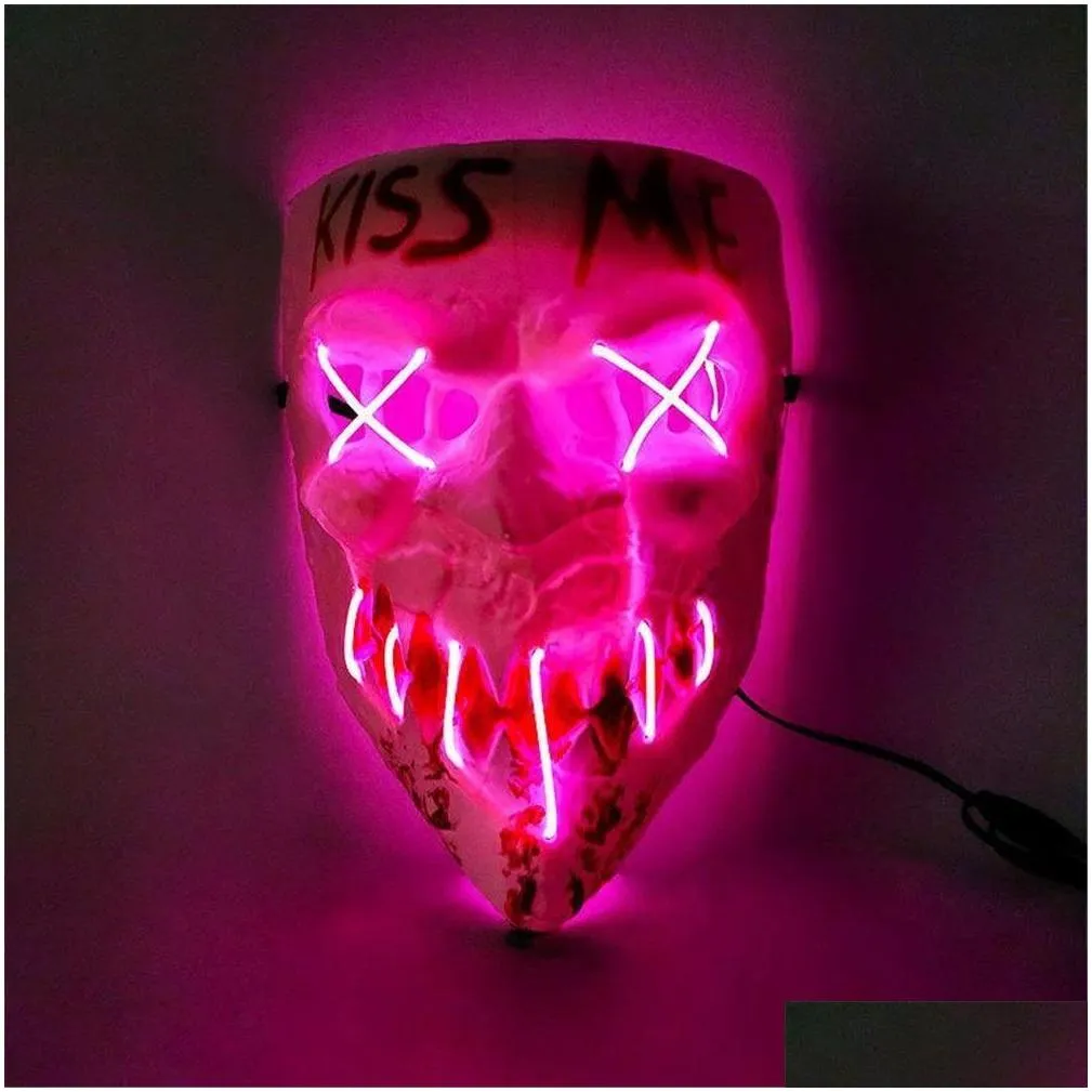 Party Masks Glowing Kiss Me Grie Face Mask Halloween Decorations Glow Cosplay Coser Pvc Led Lightning Women Men Costumes Home Drop Del Dh61K