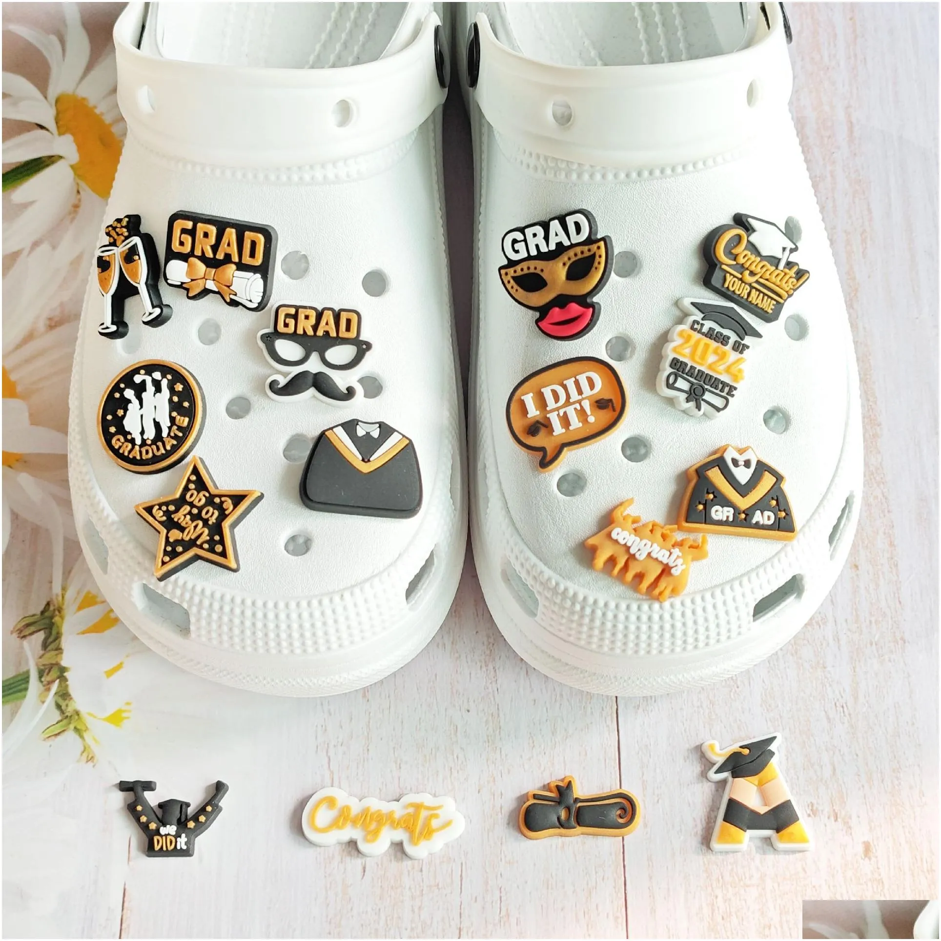 Graduation Croc Shoe Charms JIBTZ Game Flower Letter for Slides Clog Sandals Party Favors Gifts