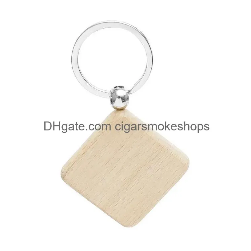 Party Favor Promotional Handicrafts Souvenir Plain Diy Blank Beech Wood Pendant Chain Keychain With Key Ring Drop Delivery Home Garden Dhecn