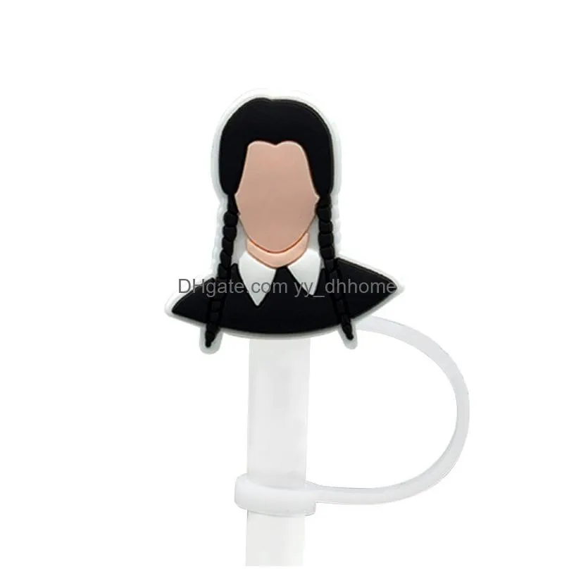 wednesday adams family straw cover topper silicone accessories cover charms reusable splash proof drinking dust plug decorative diy your own 8mm