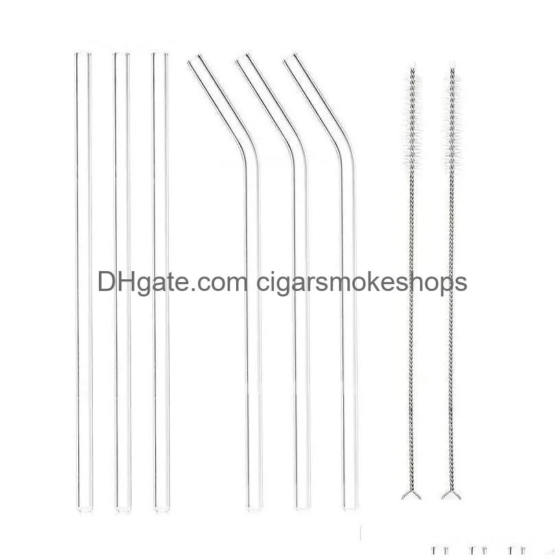 Drinking Straws Clear St Mm Reusable Straight Bent With Brush Eco Friendly Glass Sts For Smoothies Drop Delivery Home Garden Kitchen, Dhkwv