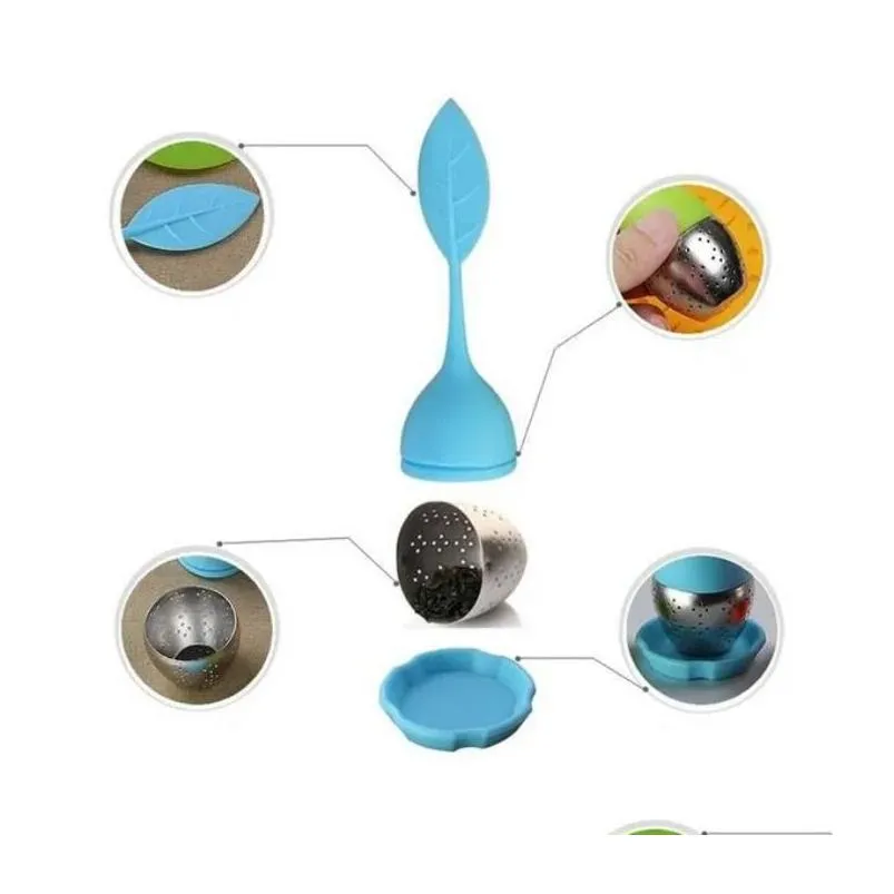 Coffee & Tea Tools Creative Sile Infuser Leaves Shape Sil Teacup With Food Grade Make Bag Filter Stainless Steel Strainers Leaf Diffus Dhwsn
