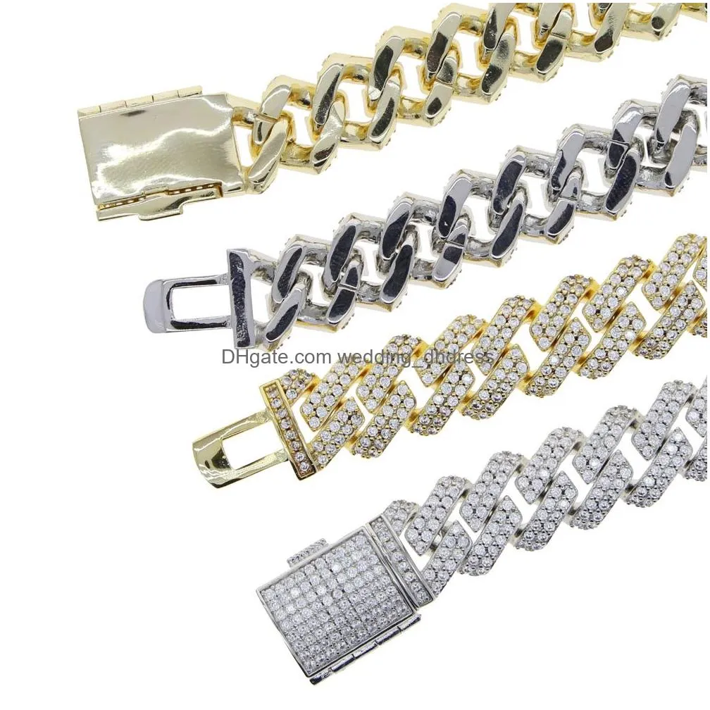  fashion 12mm width cz  cuban link chain hip hop bling micro pave 5a clear cubic zirconia cuban men bracelet wholesale